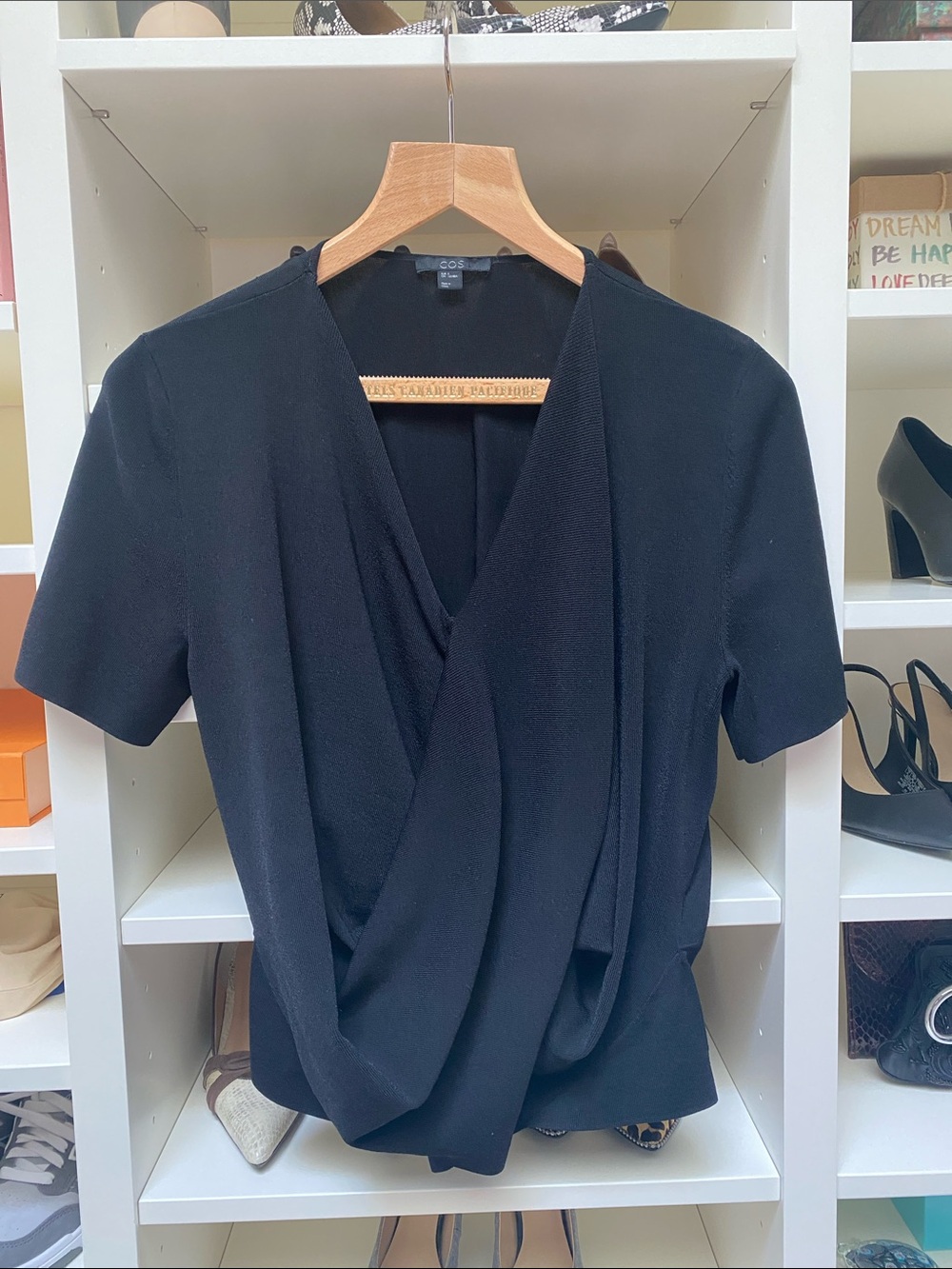 COS Black Draped Crossover Short Sleeve Top.  Like NEW!  Size S/M
